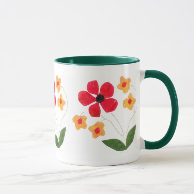 Mug Fleurs rouges et orange modernes en blanc (Droite)