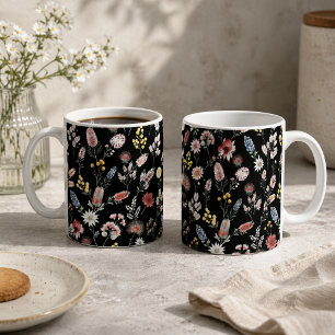 Mug Fleurs sauvages à l'aquarelle romantique et sombre