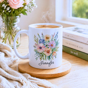 Mug Fleurs sauvages bohèmes aquarelles 
