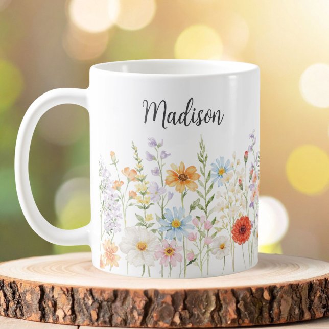 Mug Fleurs sauvages botaniques aquarelle monogramme (Créateur téléchargé)