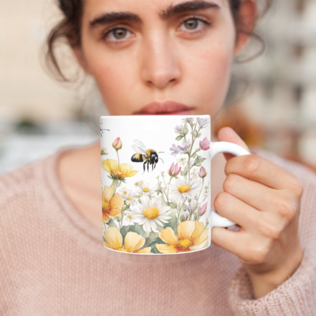 Mug Fleurs sauvages et Abeilles de miel Aquarelle (Créateur téléchargé)