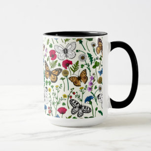 Mug Fleurs sauvages et papillons sur blanc