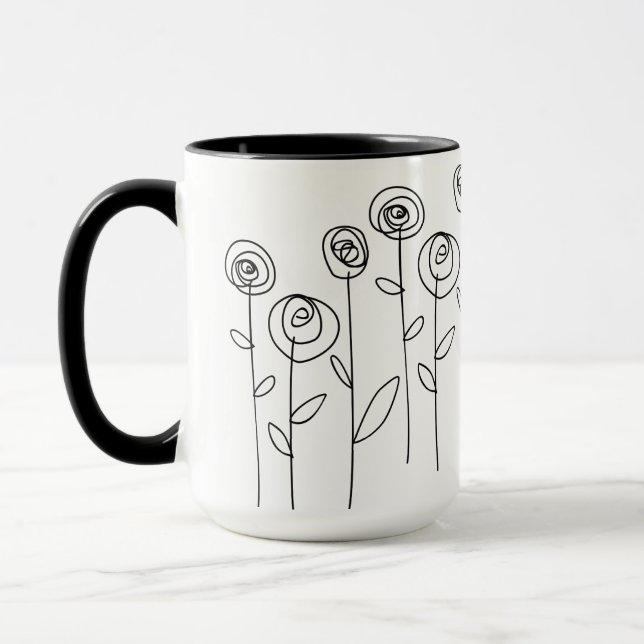 Mug Fleurs simples Dessin noir et blanc (Gauche)