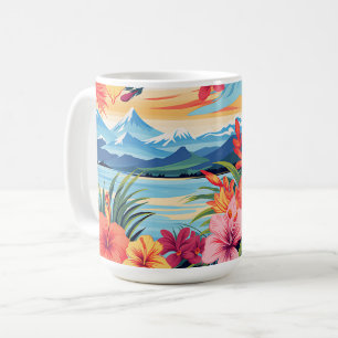 Mug Fleurs tropicales colorées et paysage