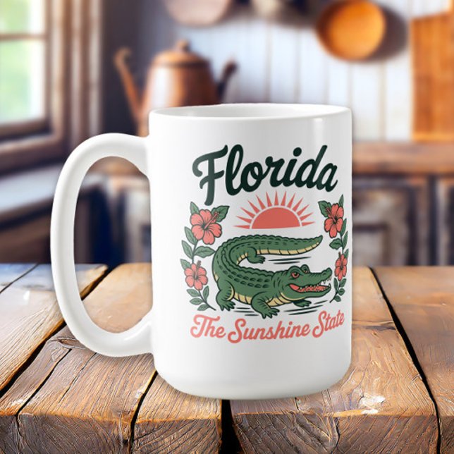 Mug Fleurs tropicales Retro Florida Alligator (Alligator, Florida the Sunshine State mug
)