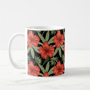 Mug Fleurs tropicales rouges sans coutures motif vert 
