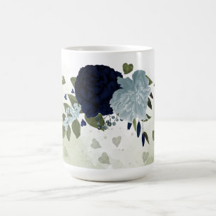 Mug Fleurs verdure bleu marine et bleu poussiéreux rom