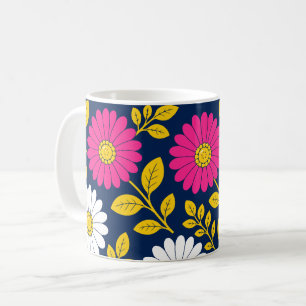 Mug Fleurs Vibrantes avec Marguerites et Feuilles Doré