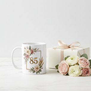 Mug Fleurs Vintage 85e Anniversaire Nom Personnalisé
