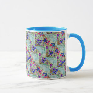 Mug Fleurs violettes et bleues Carrés Zigzags