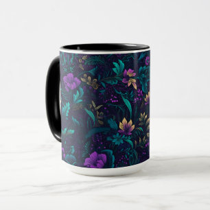 Mug Fleurs violettes et Feuilles Turquoises