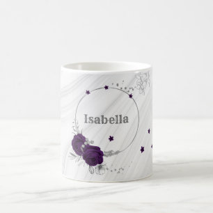 Mug fleurs violettes royales marbre feuille argent