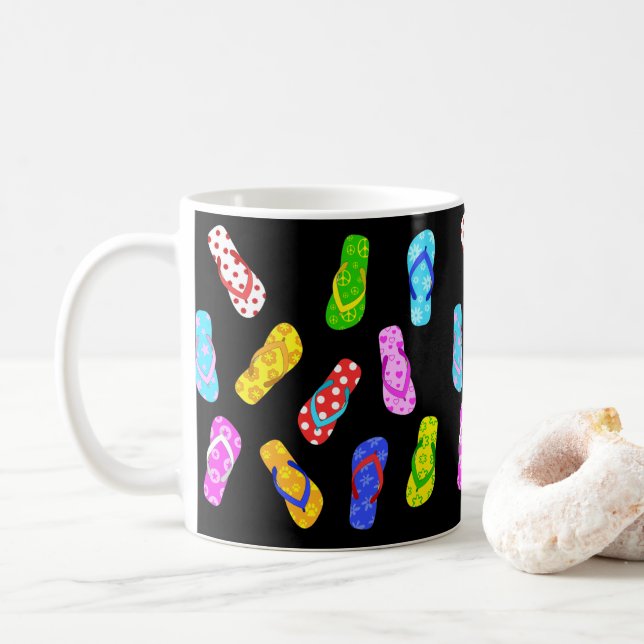 Mug Flip Flop Sandales Motif Black Cute Beach Thème (Avec donut)