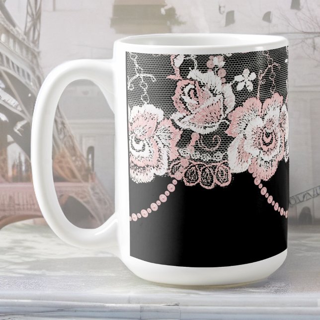 Mug Flirté et délicat Rose Rose Faux Dentelles et Perl (Créateur téléchargé)
