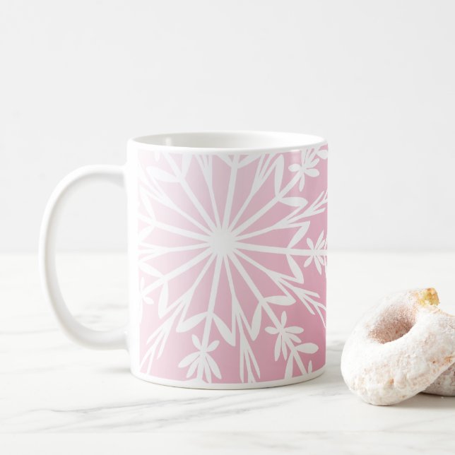 Mug Flocon de neige blanc sur Pink Happy Holidays (Avec donut)