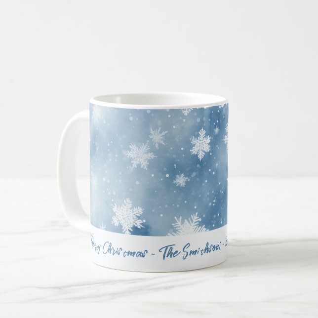 Mug Flocon de neige de Noël Aquarelle bleue (Devant gauche)
