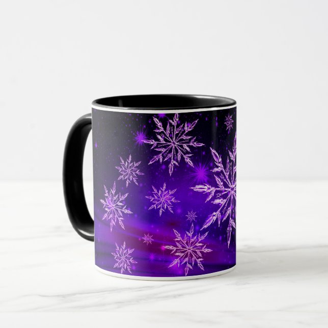Mug Flocon de neige rose et violet (Devant gauche)
