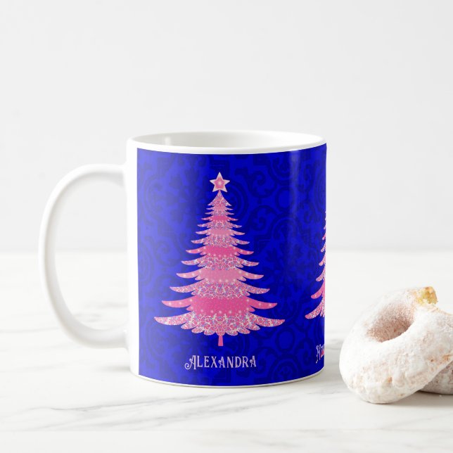 Mug Flocon de Noël rose étincelle personnalisée (Avec donut)