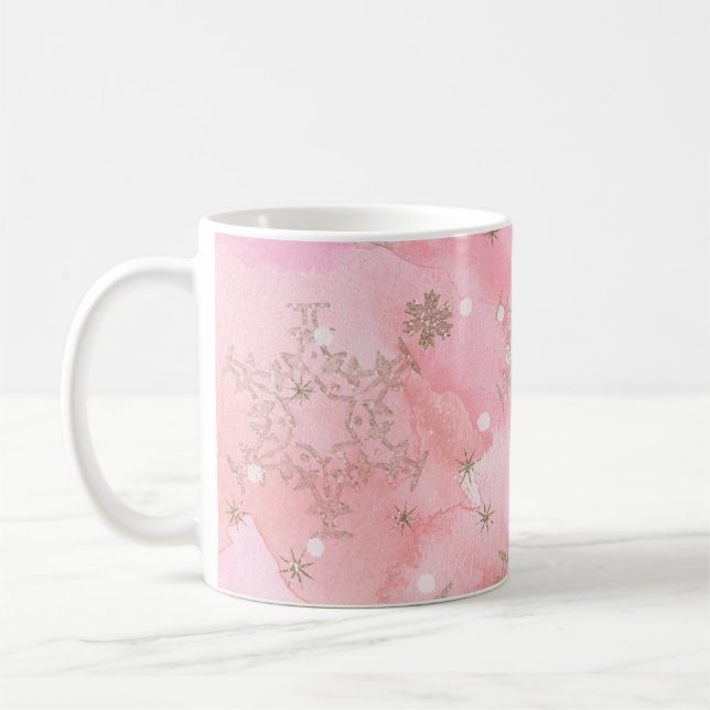 Mug Flocons de neige de Noël rose motif boho (Gauche)