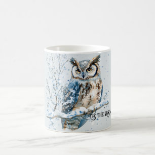 Mug Flocons de neige d'hiver Bleu Hibou Noël Neige