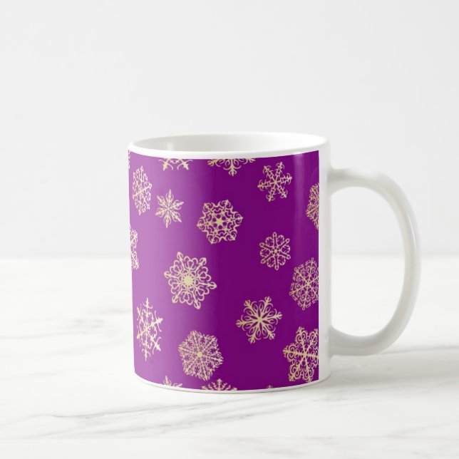 Mug Flocons de neige dorés, fond violet (Droite)