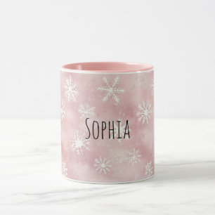 Mug Flocons de neige roses blancs de Noël