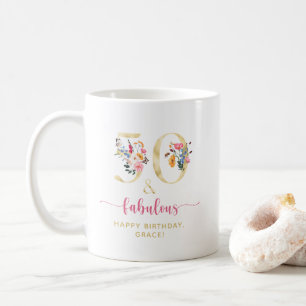 Mug Floral 50 et Fabulous Birthday Gold and Pink
