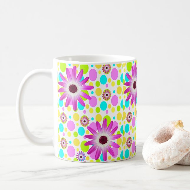 Mug floral aux couleurs vives (Avec donut)
