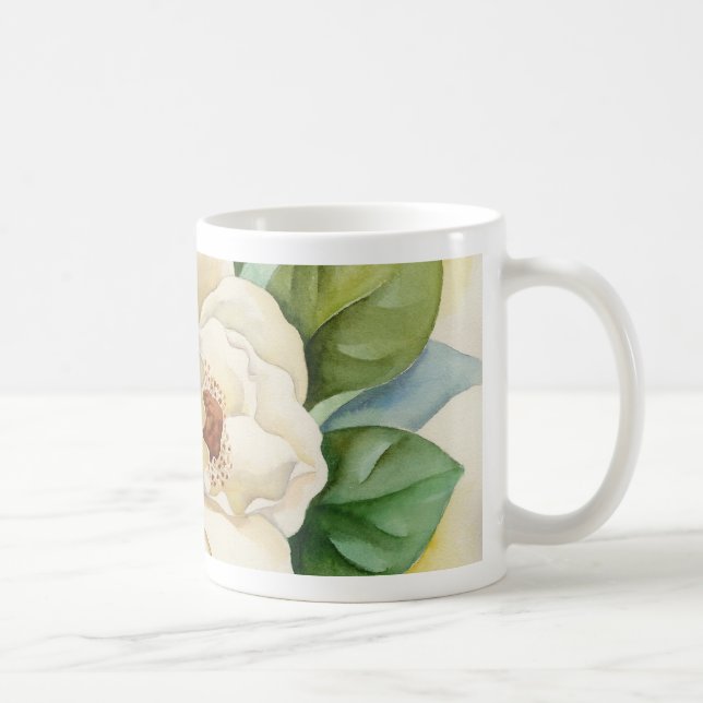 Mug Floral Blanc Magnolia Fleurs Aquarelle Nom  (Droite)