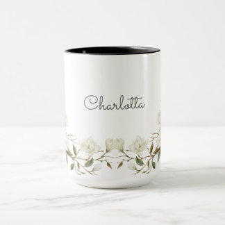 Mug floral blanc personnalisé, nom personnalisé él