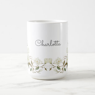 Mug floral blanc personnalisé, nom personnalisé él