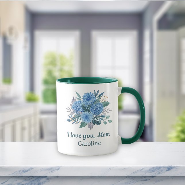 Mug Floral Bleu Personnalisé Je t'aime Maman (Créateur téléchargé)