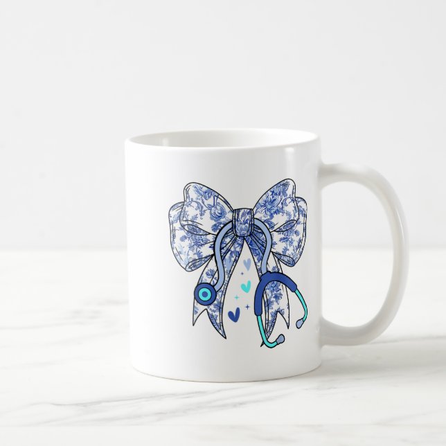 Mug Floral Blue Coquette Bow Nurse Stethoscope Medical (Droite)