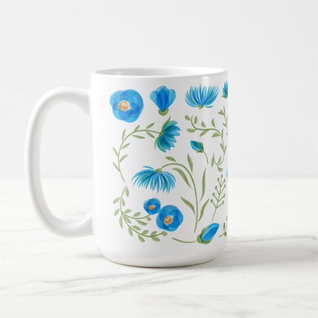 Mug Floral blue folk art pattern (Gauche)