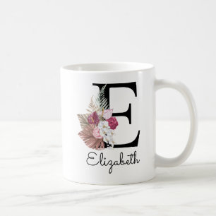 Mug Floral Boho rose moderne E initial