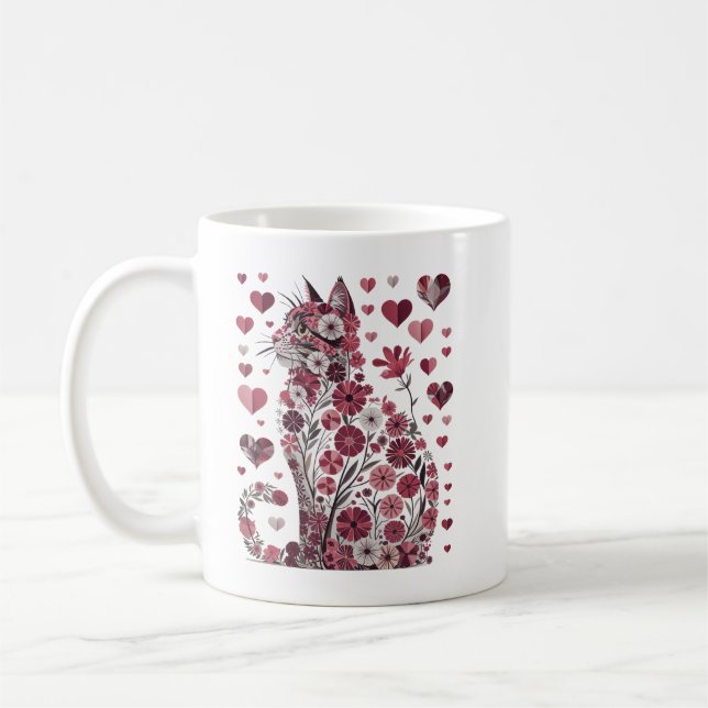 Mug Floral Cat Heart Romantic Aesthetic Love Art (Gauche)