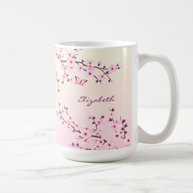Mug Floral Cerisier Fleur Monogramme Fille Rose (Droite)