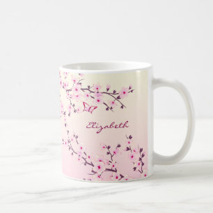 Mug Floral Cerisier Fleur Monogramme Fille Rose