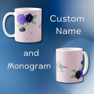 Mug Floral Dahlia Bloom Bouquet Personnalisé Nom du mo