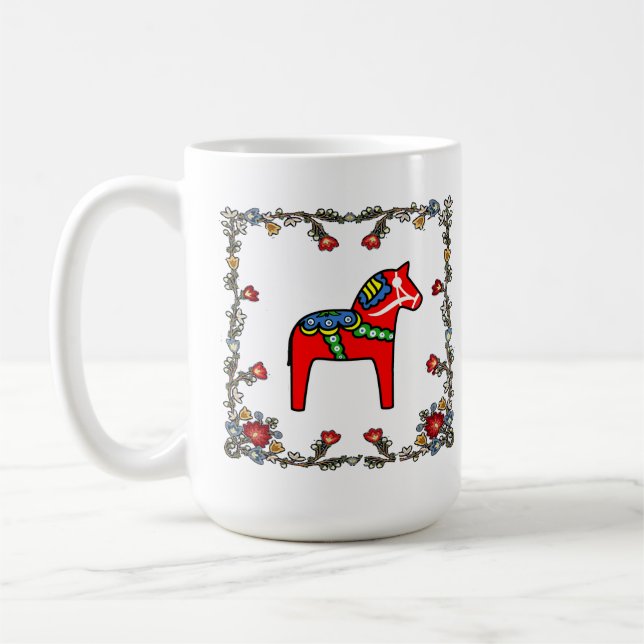 Mug Floral de Bunad norvégien avec Dala Horse (Gauche)