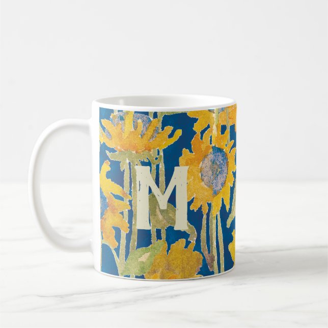 Mug Floral de tournesol jaune Monogramme initial (Gauche)