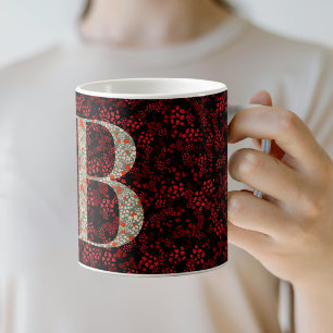 Mug Floral Elegant Classy Monogramme B rouge avec phra