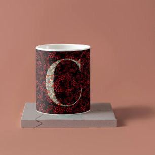 Mug Floral Elegant Classy Monogramme C rouge avec phra