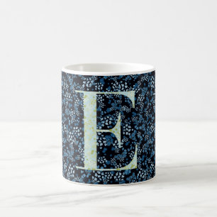Mug Floral Elegant Classy Monogramme E bleu avec phras