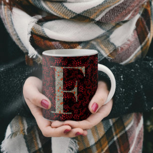 Mug Floral Elegant Classy Monogramme F rouge avec phra