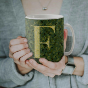 Mug Floral Elegant Classy Monogramme F vert avec phras