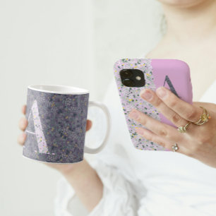 Mug Floral Elegant Classy Monogramme Un violet avec ph