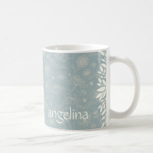 Mug Floral Élégant en Vert Sauge