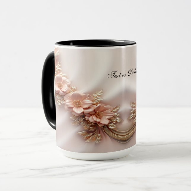 Mug floral élégant orange pêche (Devant gauche)