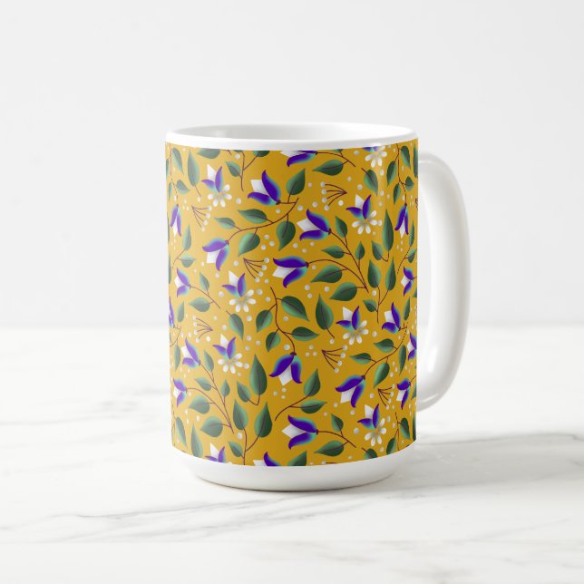 Mug floral en jaune et violet (Devant droit)